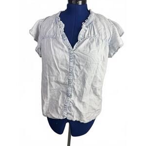 Rails Light Wash Chambray Blouse Denim Feminine Ruffle Casual Cottagecore Large